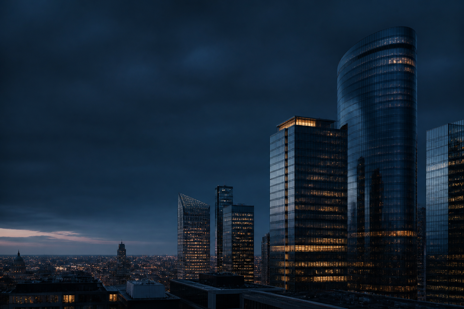 Quartier d'affaires bruxellois au crépuscule